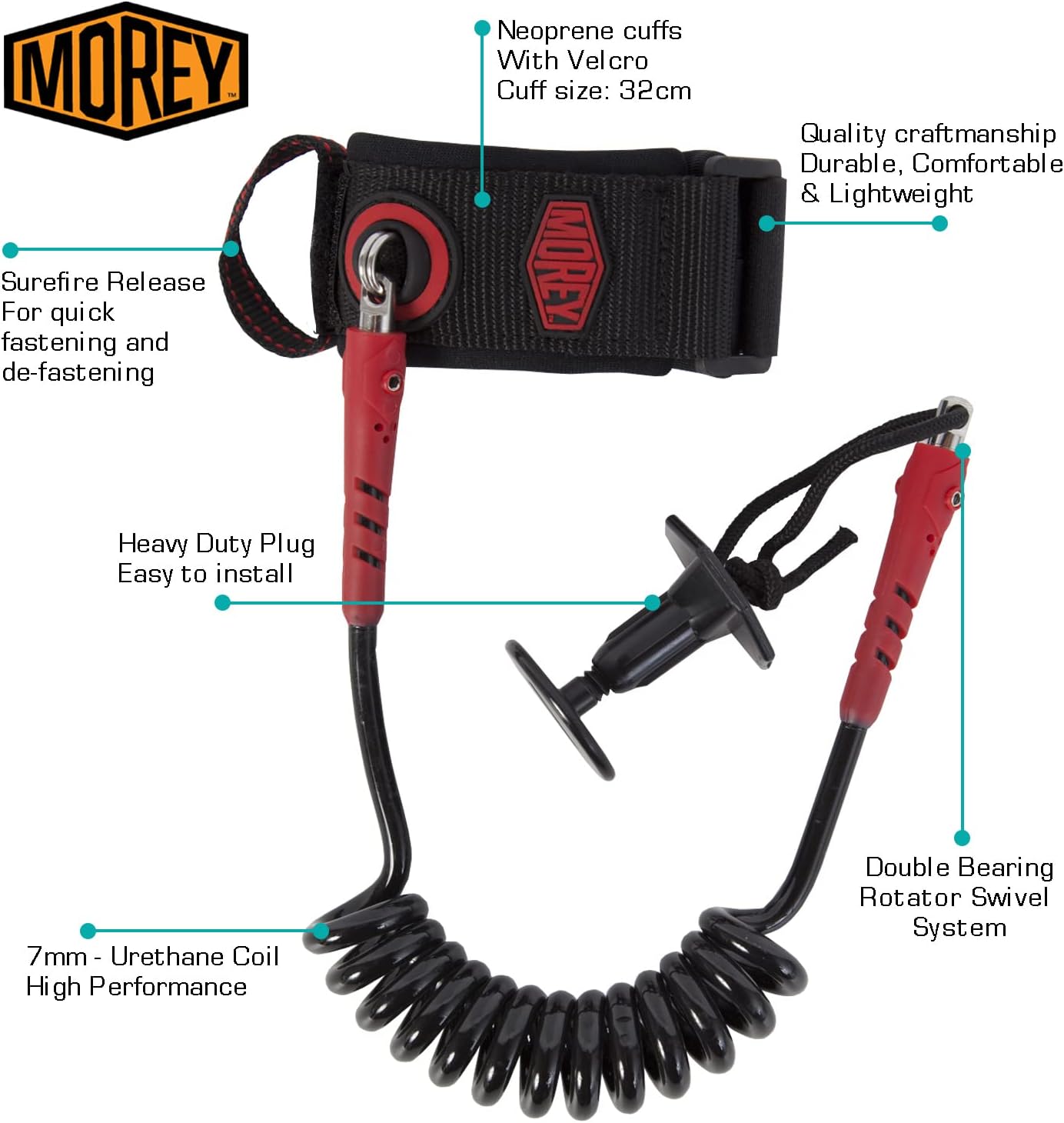 Correa muñeca bodyboard doble rodamiento 0.276pulg neopreno 7.9in