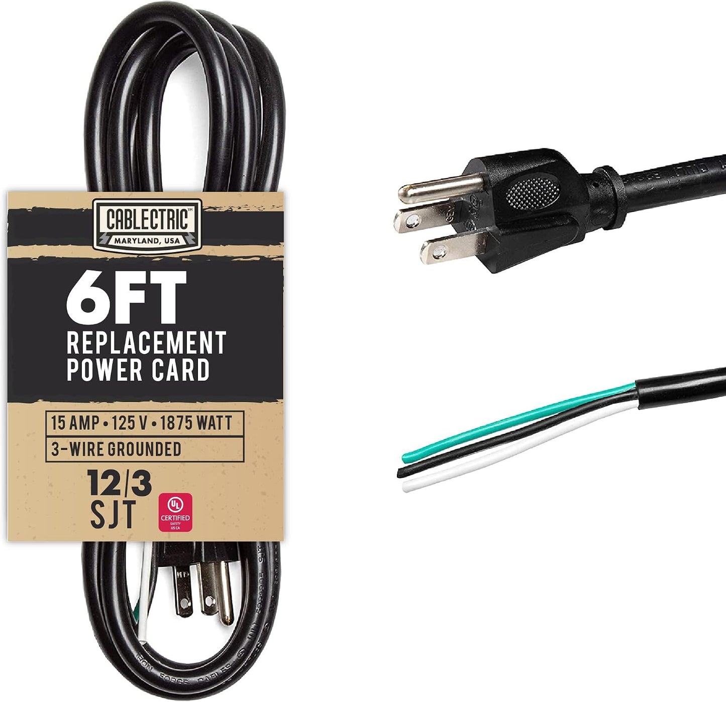 Cable repuesto 6ft 12/3 SJT NEMA 5-15P negro