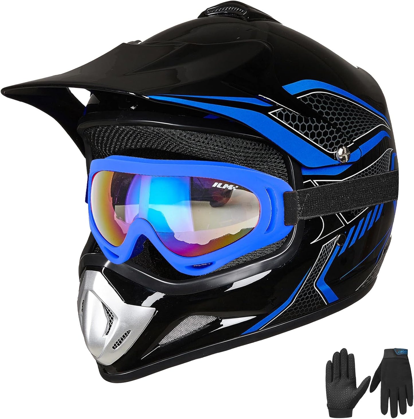 Casco motocross cara completa DOT aprobado Mediana Azul