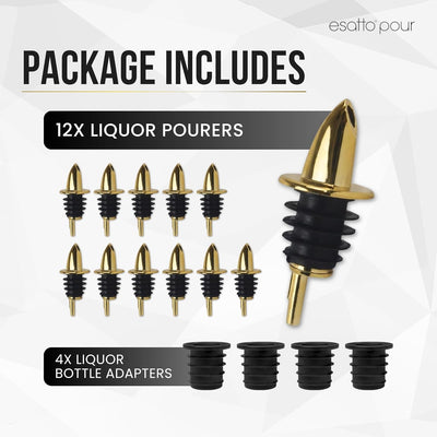Paquete de 12 vertedores clásicos para botellas de alcohol y aceite de oliva con 4 adaptadores