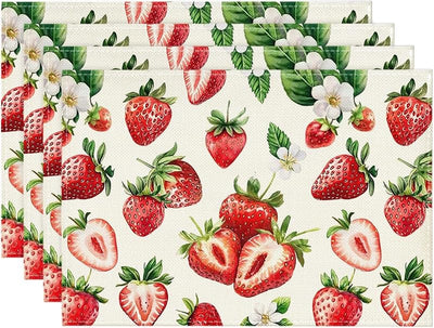 Set 4 Manteles Frutas y Fresas 12x18pulg Temporada Primavera