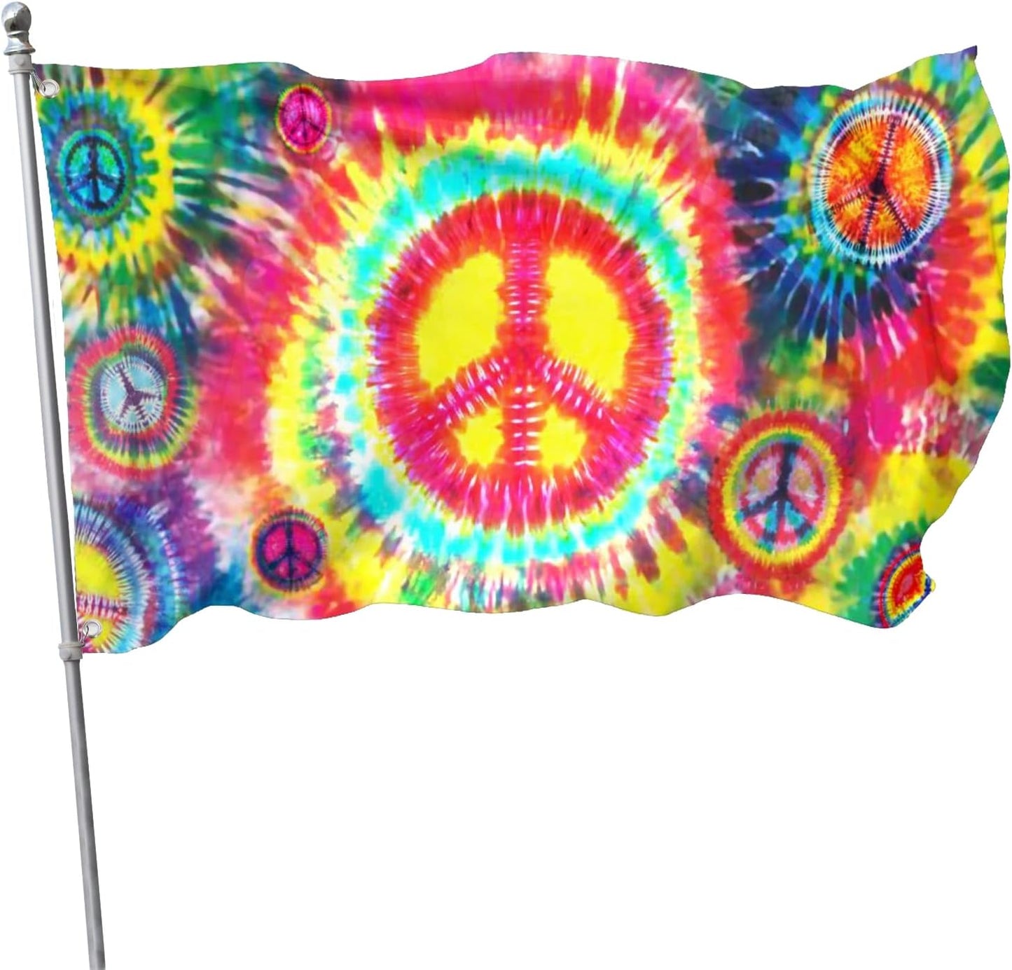 Bandera Tie Dye 3x5pies arcoíris ojales metal decorativa