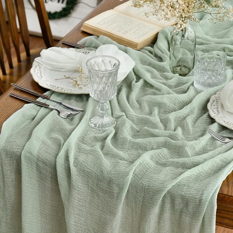 Mesa boda gasa boho verde salvia 120pulg decoración