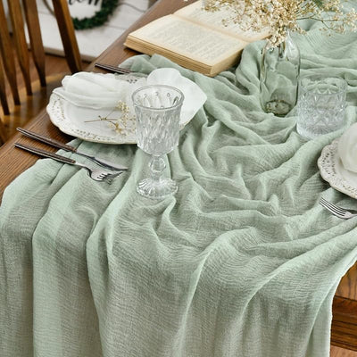 Mesa boda gasa boho verde salvia 120pulg decoración