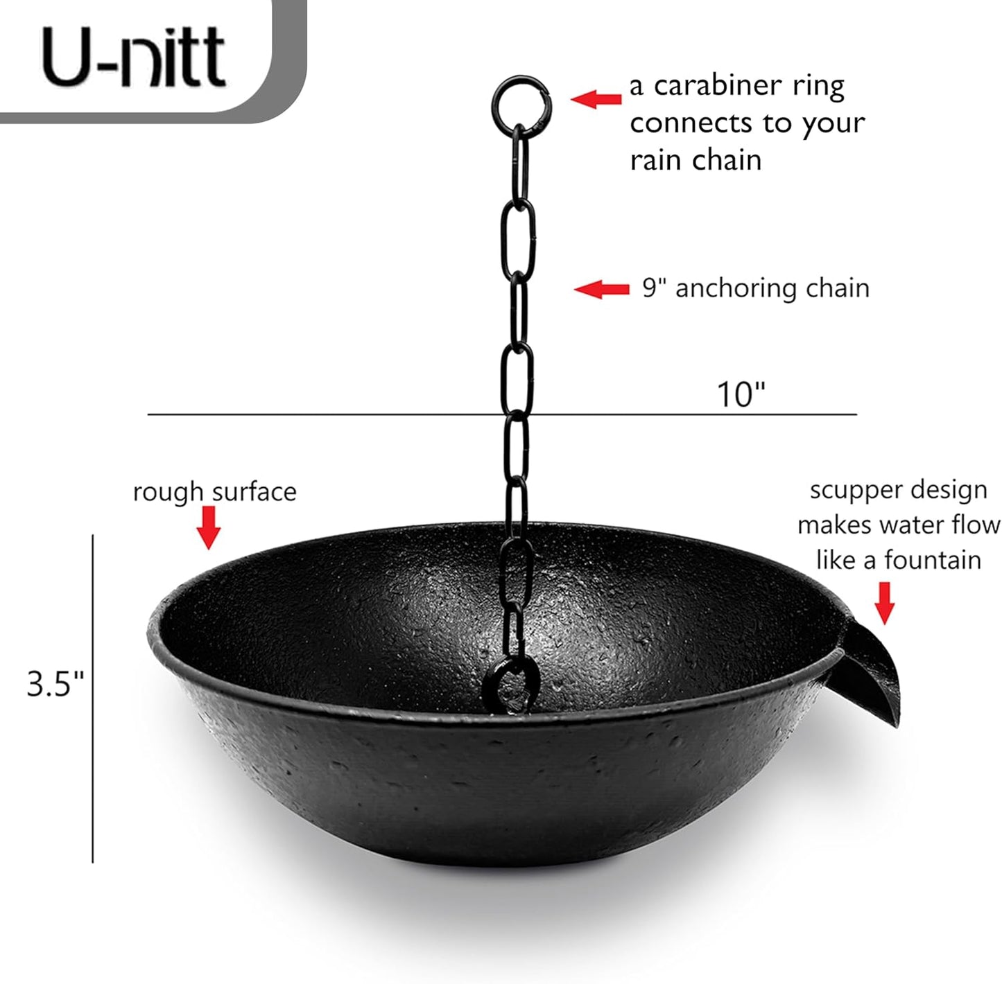 Cuenco colector de lluvia 10" anclaje cadena