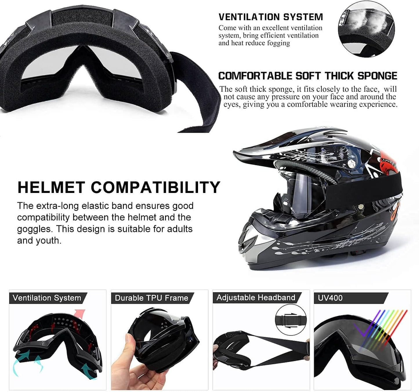 Gafas motocicleta UV400 resistentes viento polvo ajustables