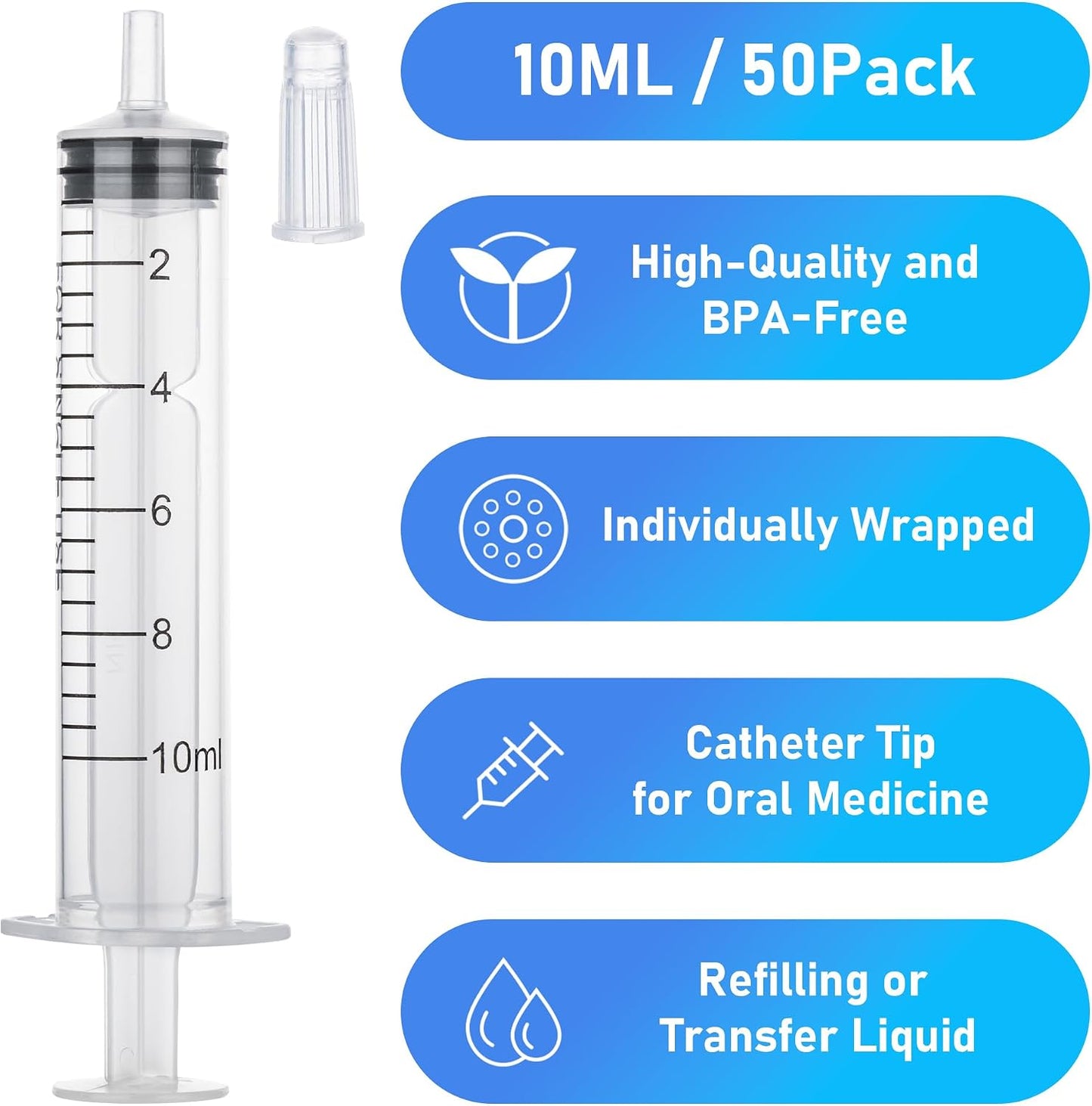 50 Jeringas 0.3oz sin aguja con tapa para líquidos