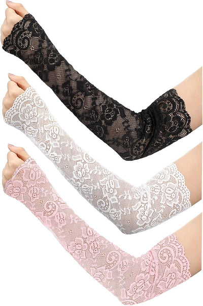 Mangas encaje floral sin dedos 3 pzas para mujer