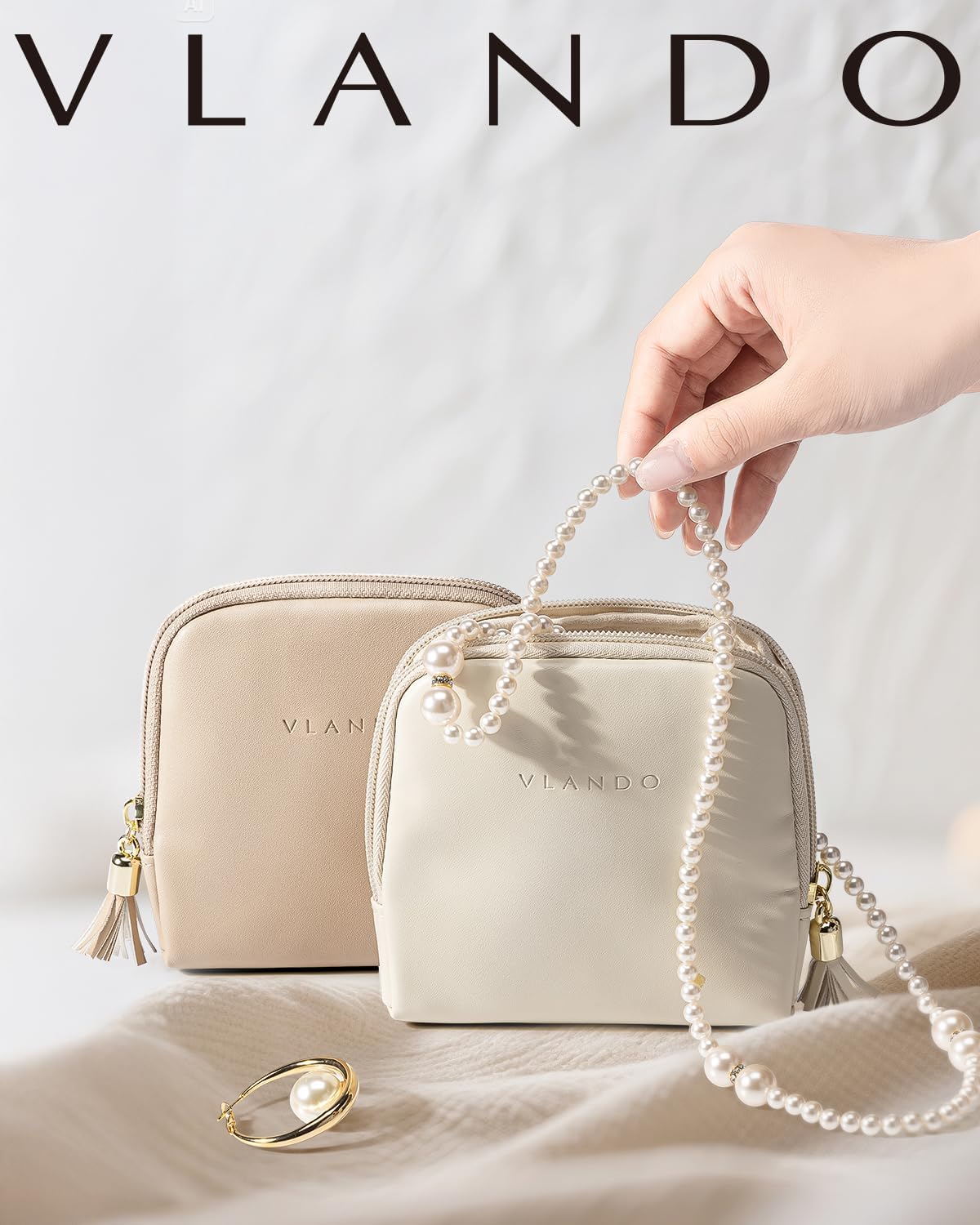 Bolsa organizadora joyas terciopelo con cremallera color
