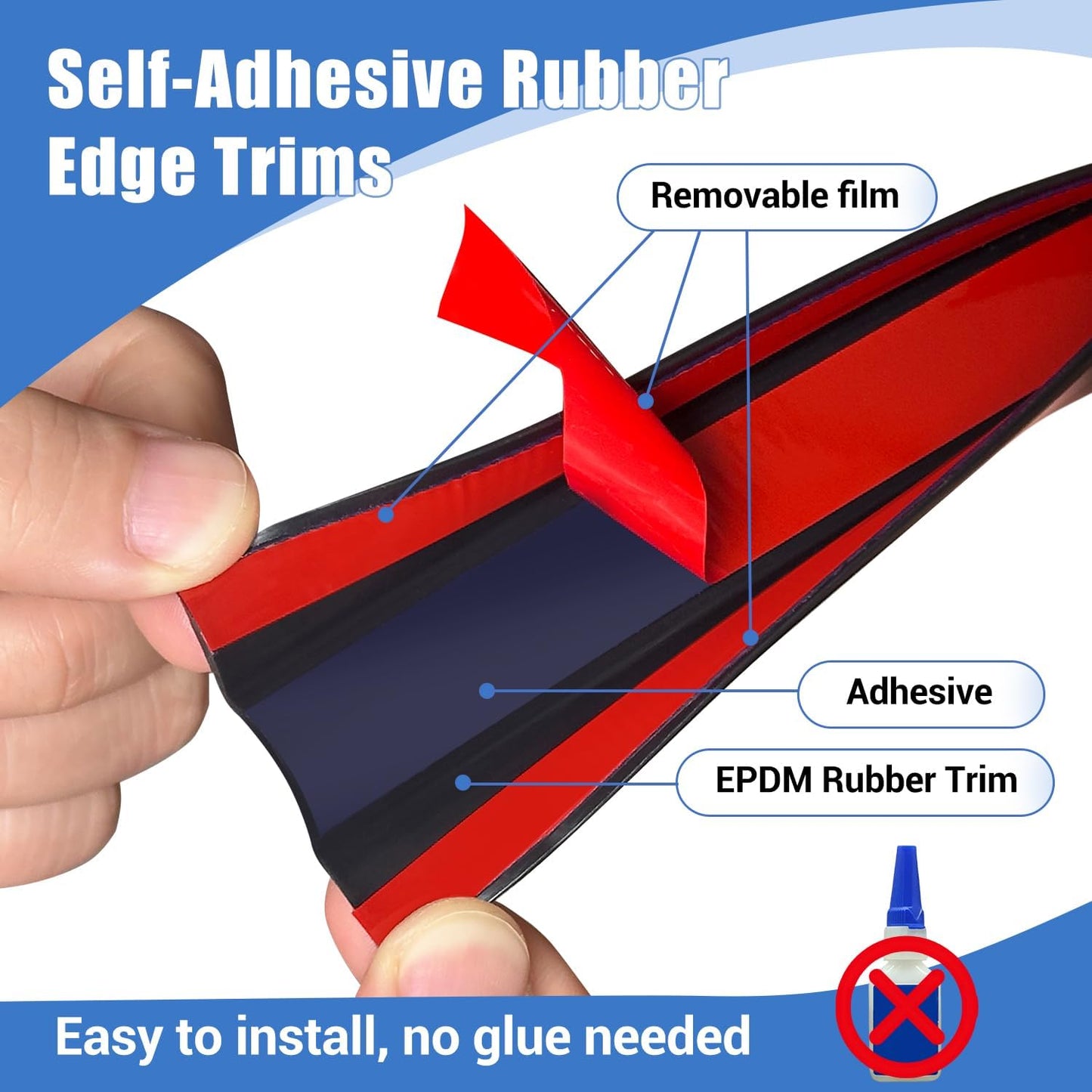 Borde goma protector U autoadhesivo 1.5pulg 20pies negro
