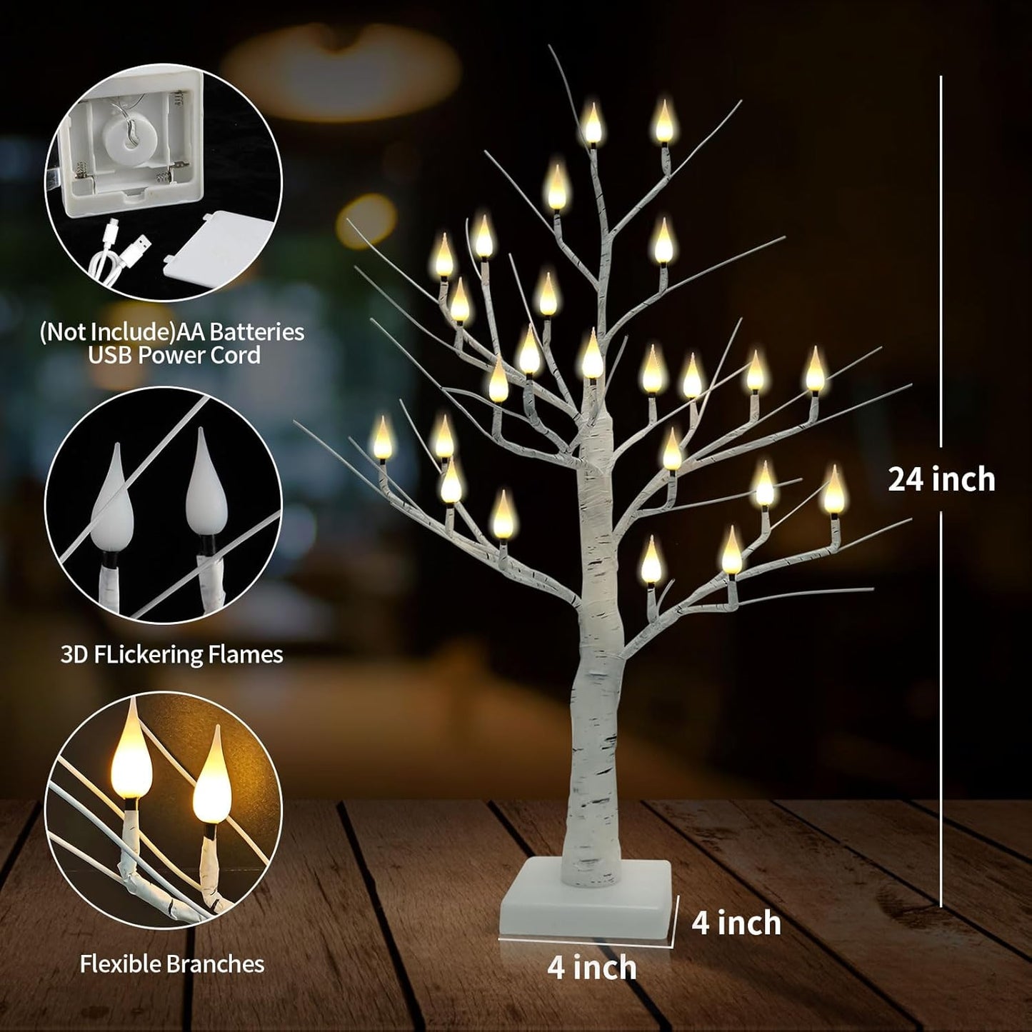 Árbol luz LED 24 luces USB abedul decoración hogar Navidad