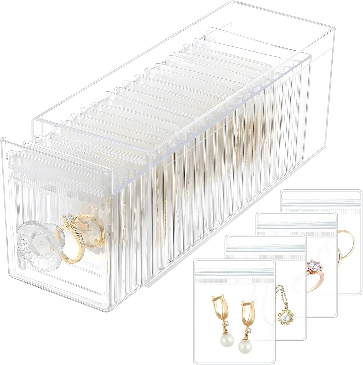 Caja joyas acrílico 20 bolsas antideslustre