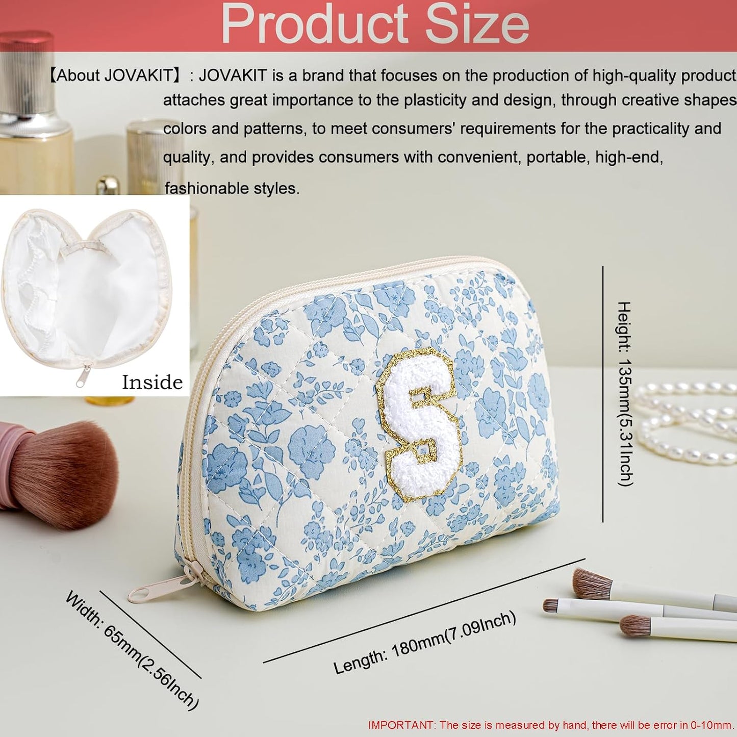 Bolsa maquillaje alfabeto caracola coqueta floral azul
