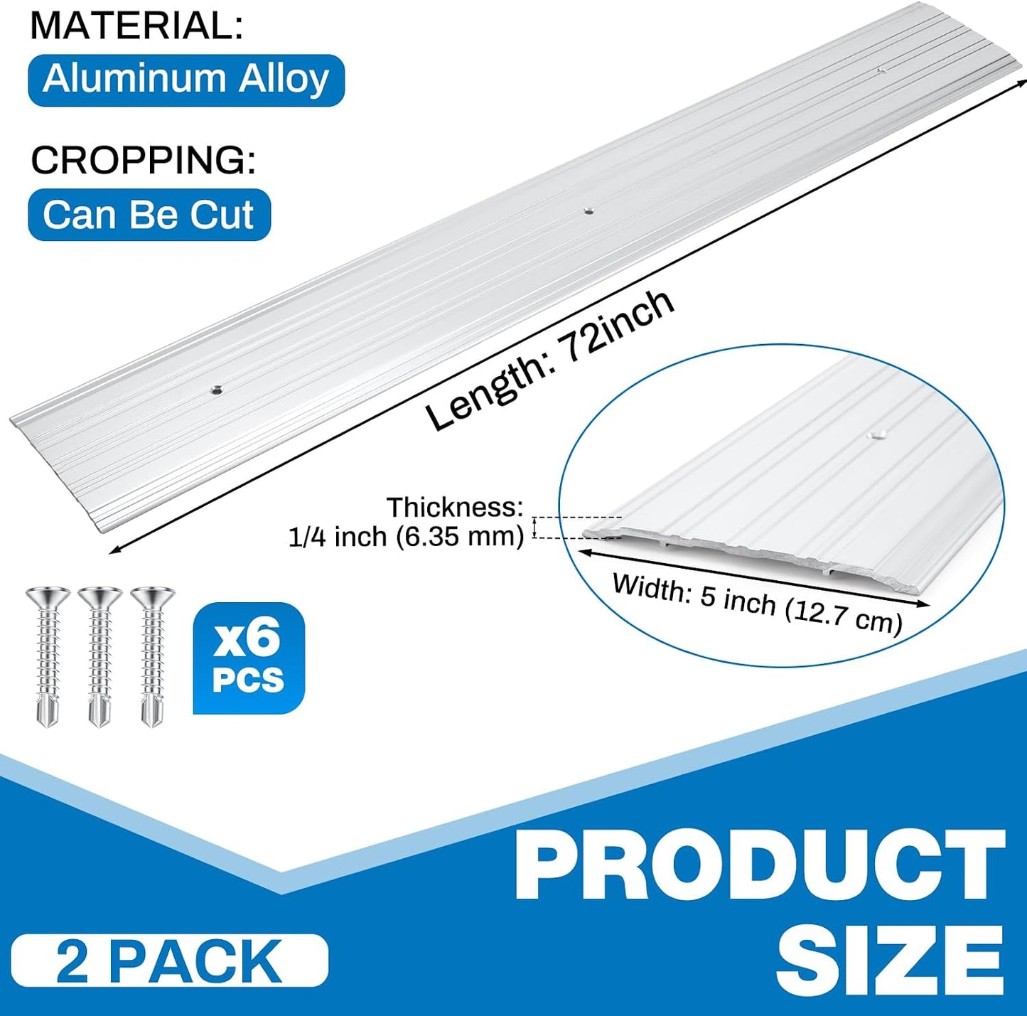 2 Pzas Umbral Puerta Aluminio 5x1/4x72pulg Plano Comercial