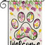 Bandera bienvenida perro tulipanes 12x18pulg doble cara
