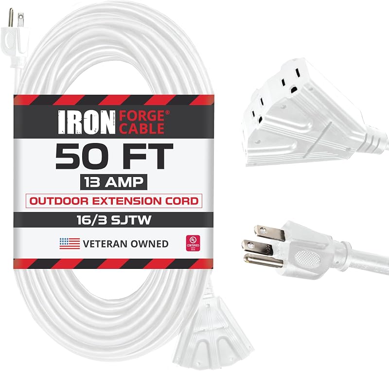 Cable extensión 50ft 16/3 SJTW 3 tomas 13A exterior con luz