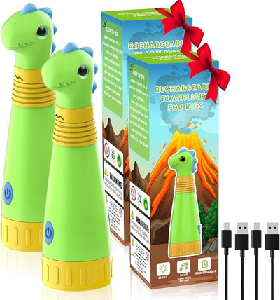 2 Linternas Recargables Dinosaurio Niños Campamento Halloween