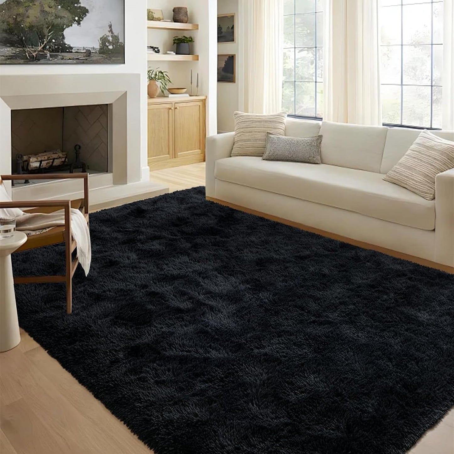 Alfombra negra 5x8ft suave antiderrap para sala dormitorio