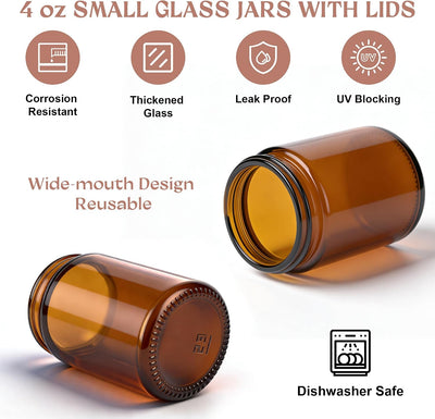 Tarros vidrio ámbar 4oz con tapas para cosméticos set 4