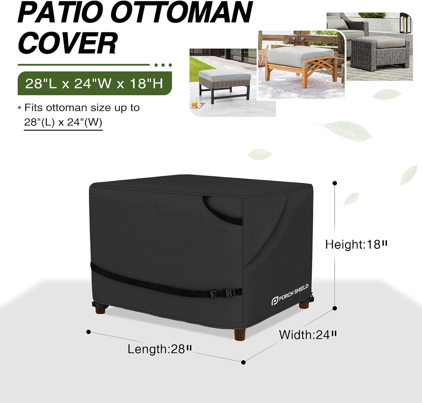 Funda otomana patio impermeable 28x24x18" color negro