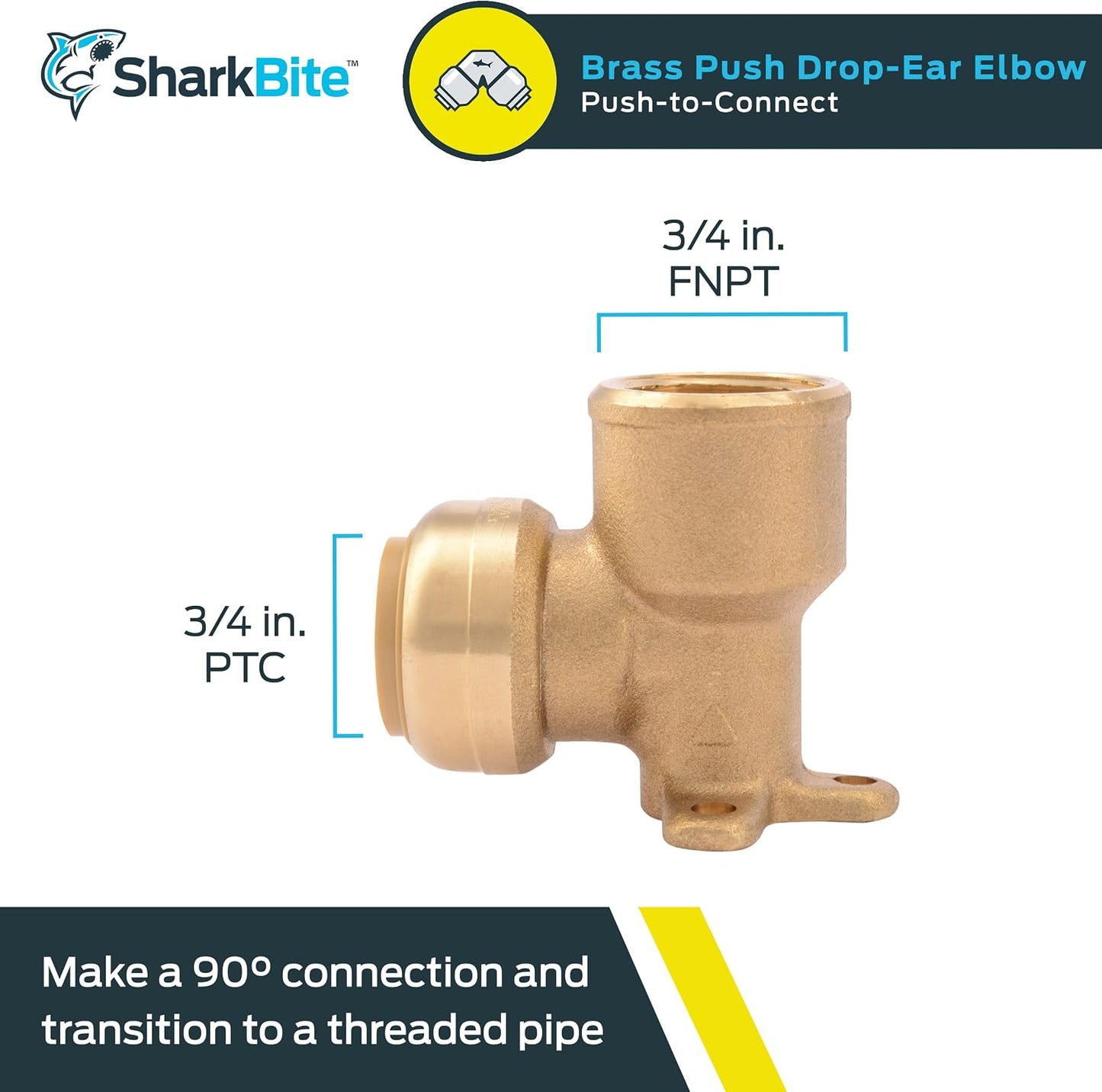 Codo oreja caída 3/4pulg FNPT para tubo PEX cobre