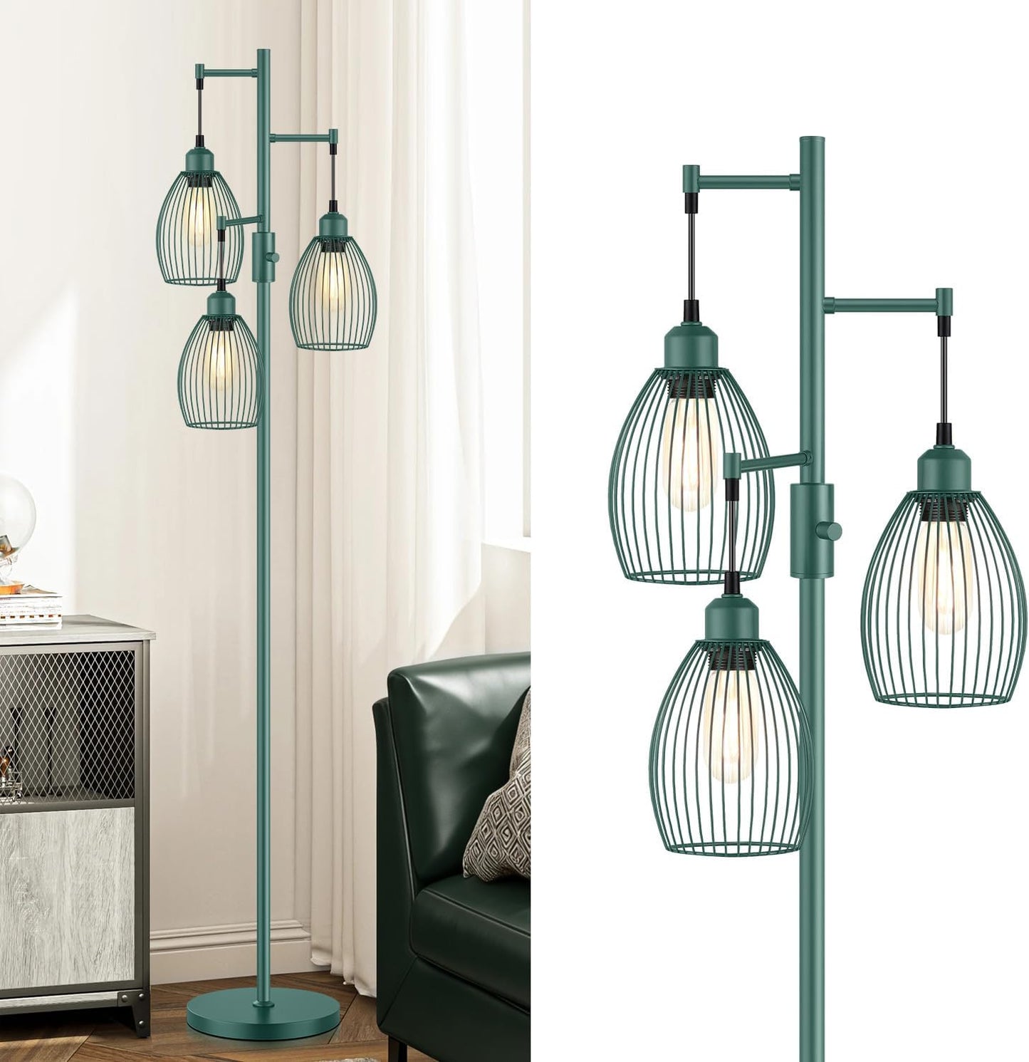 Lámpara pie regulable forma árbol 3 cabezas lágrima LED