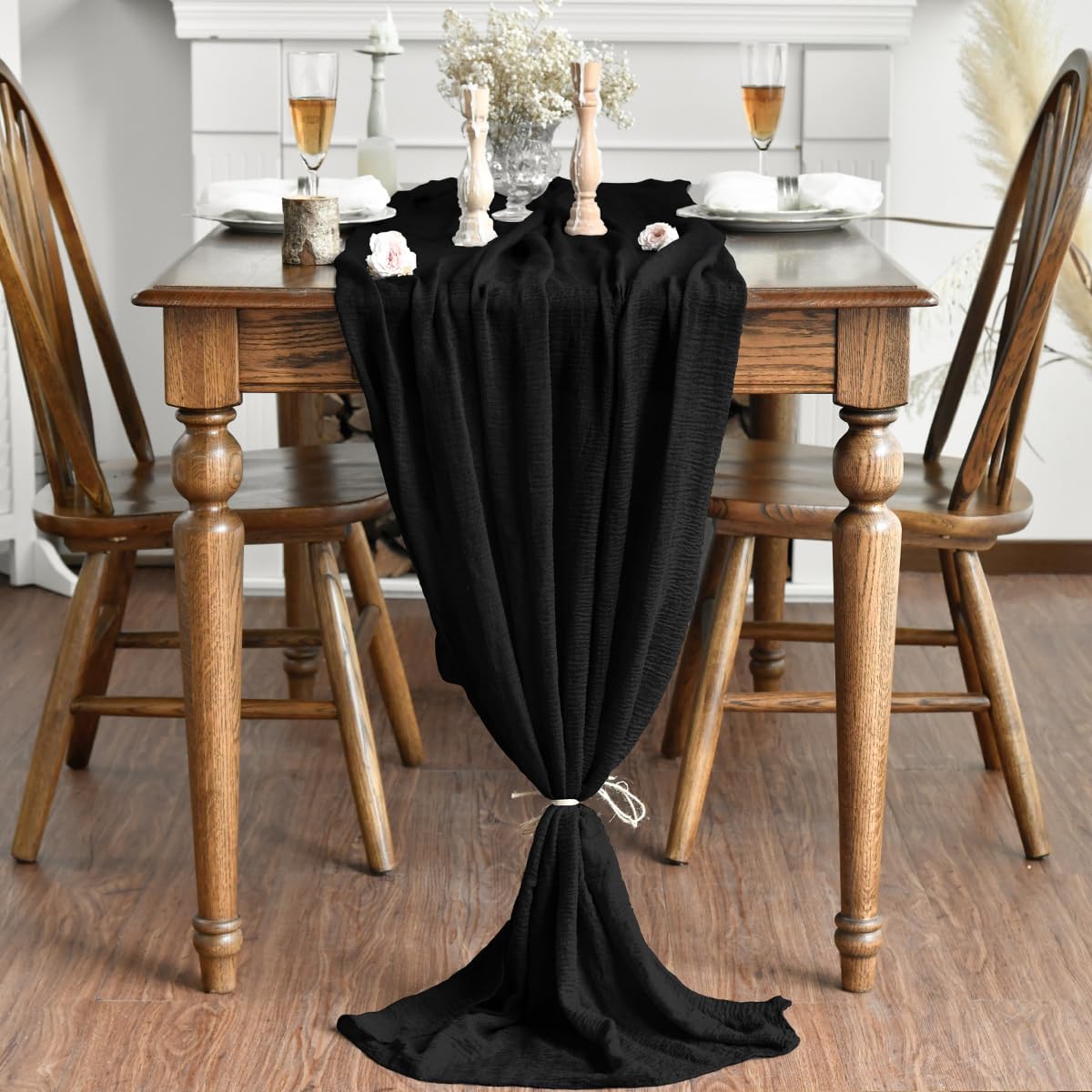 Mesa boda gasa bohemia negro 120pulg decoración