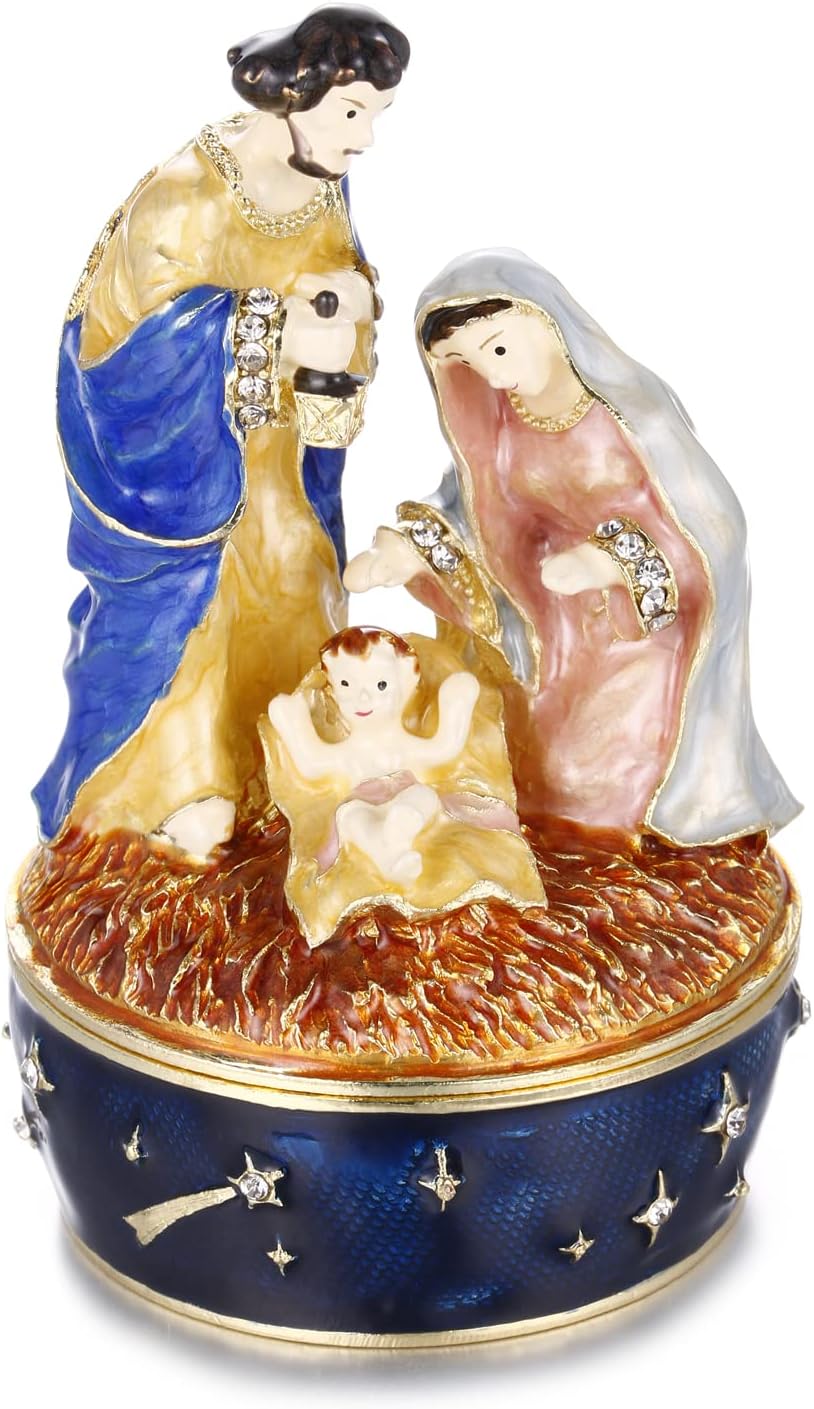 Caja esmaltada Santa Familia con bisagras organiz. joyas