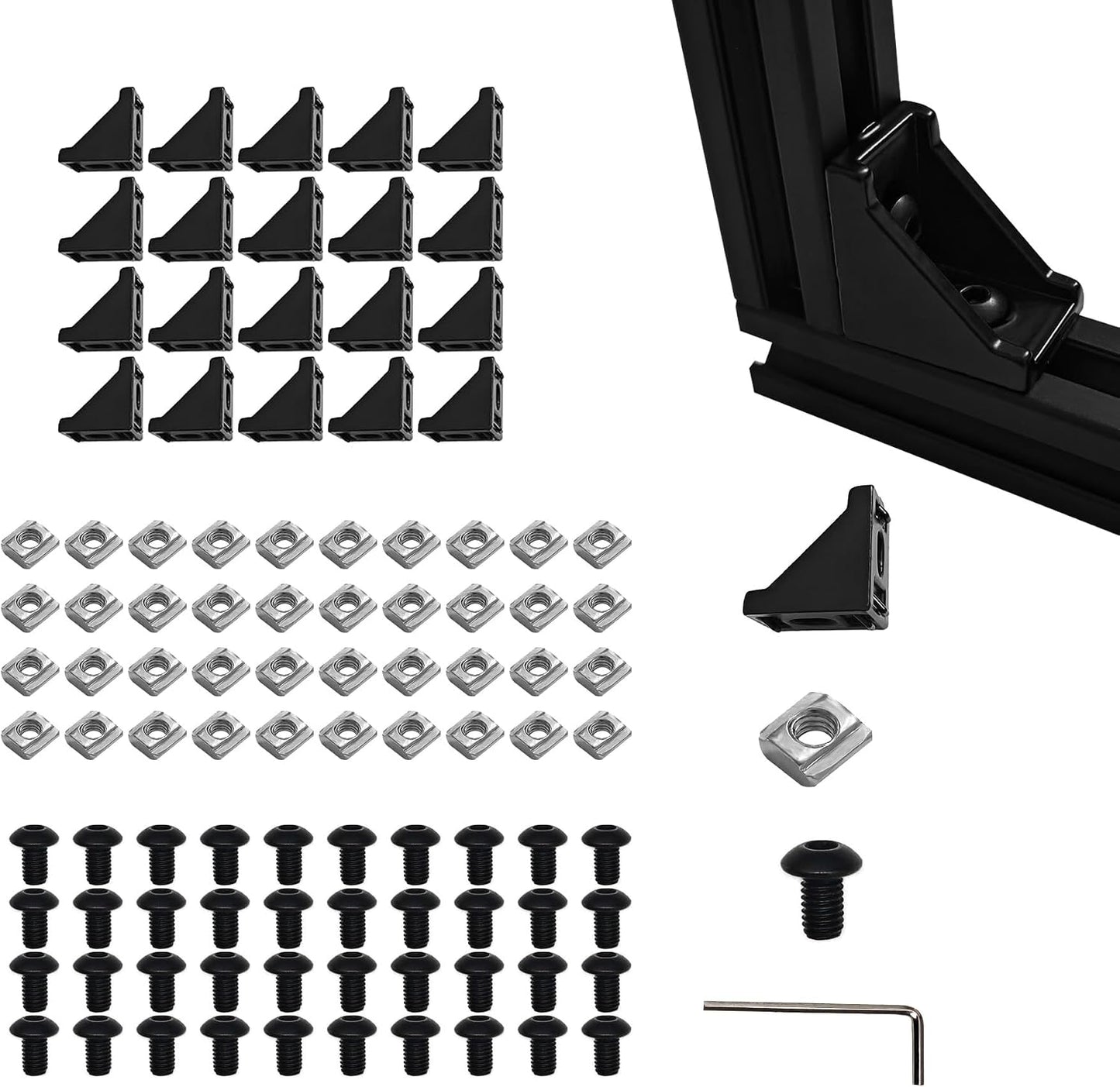 20 Conectores Aluminio Serie 2020 V/T con Tuercas y Llave Inglesa