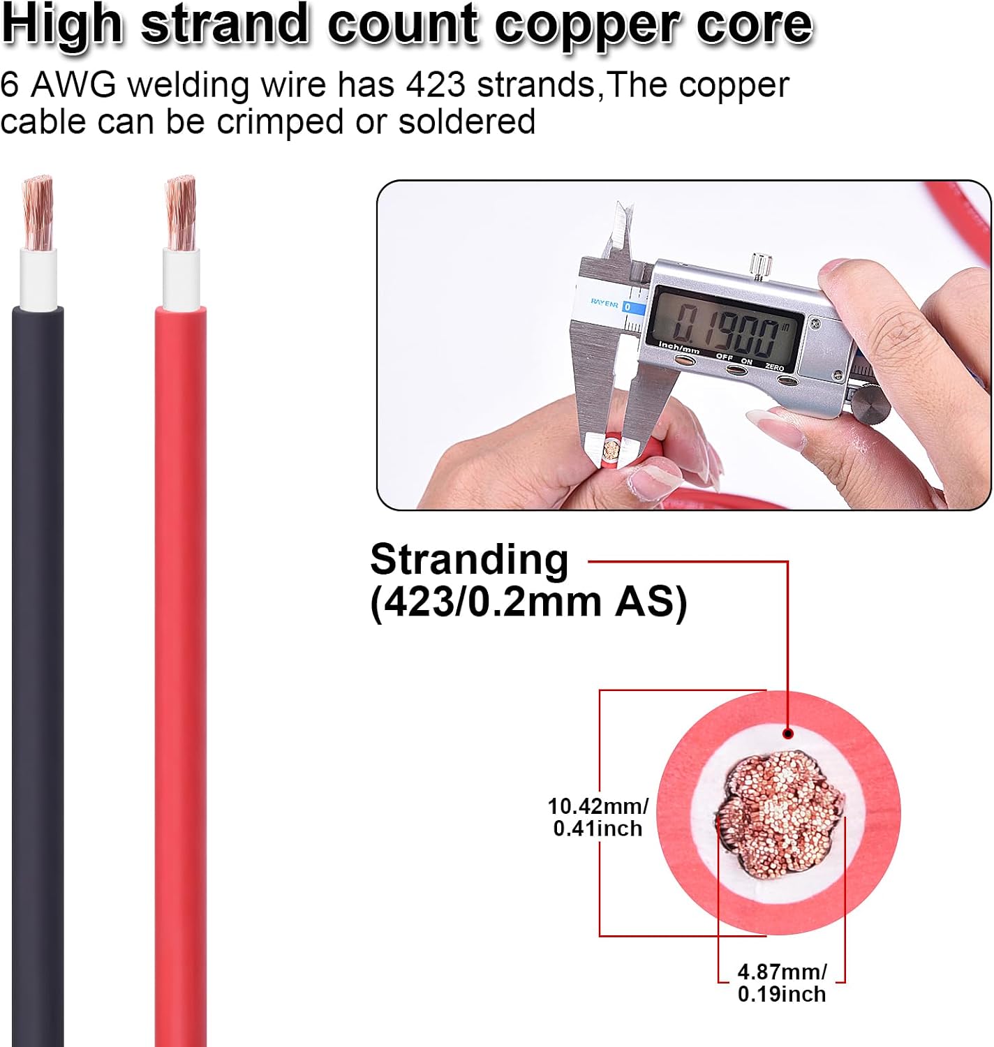Cable soldadura cobre puro flex 6 AWG auto marino