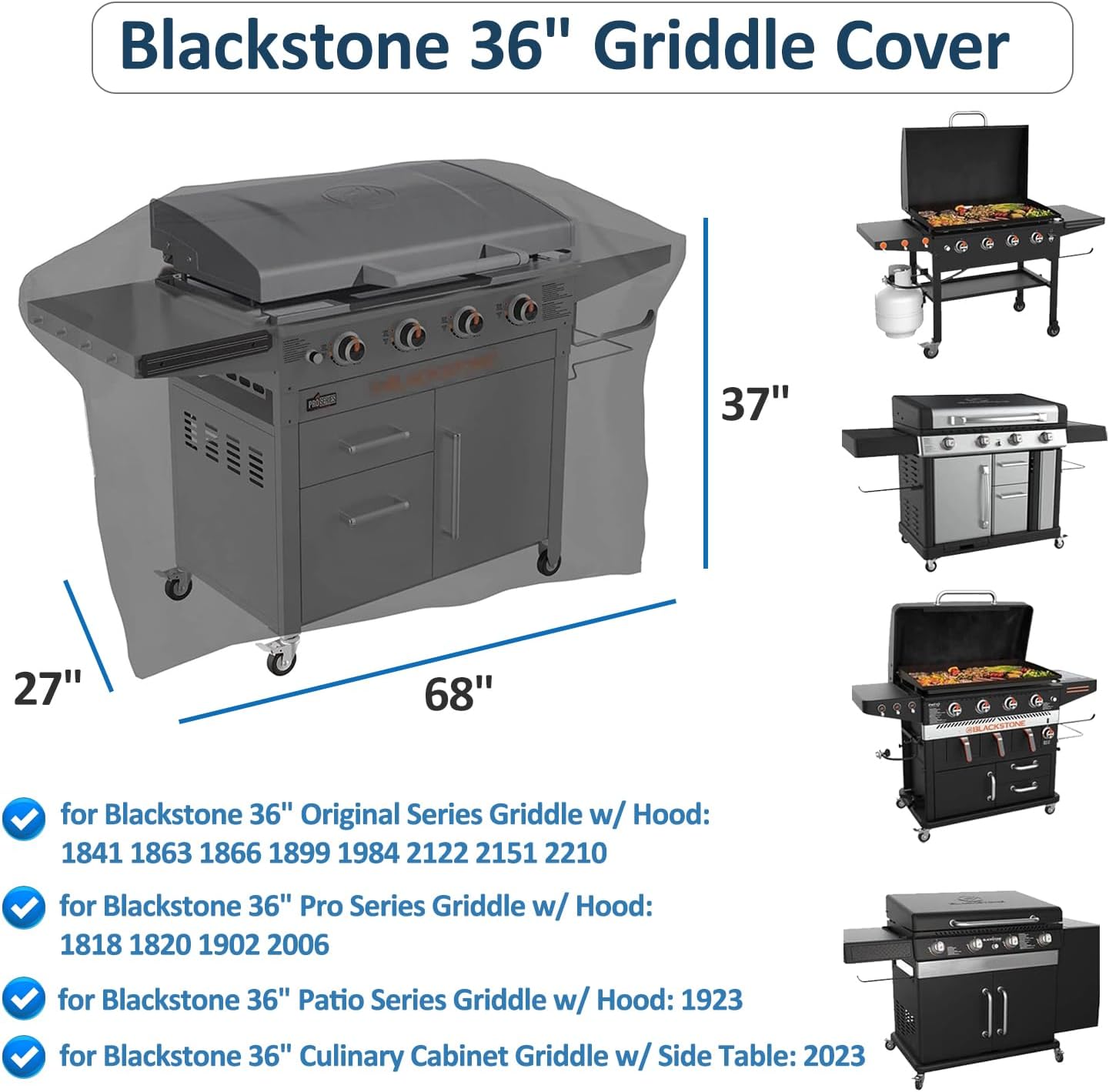 Cubierta parrilla Blackstone 36pulg 600D poliéster con correa