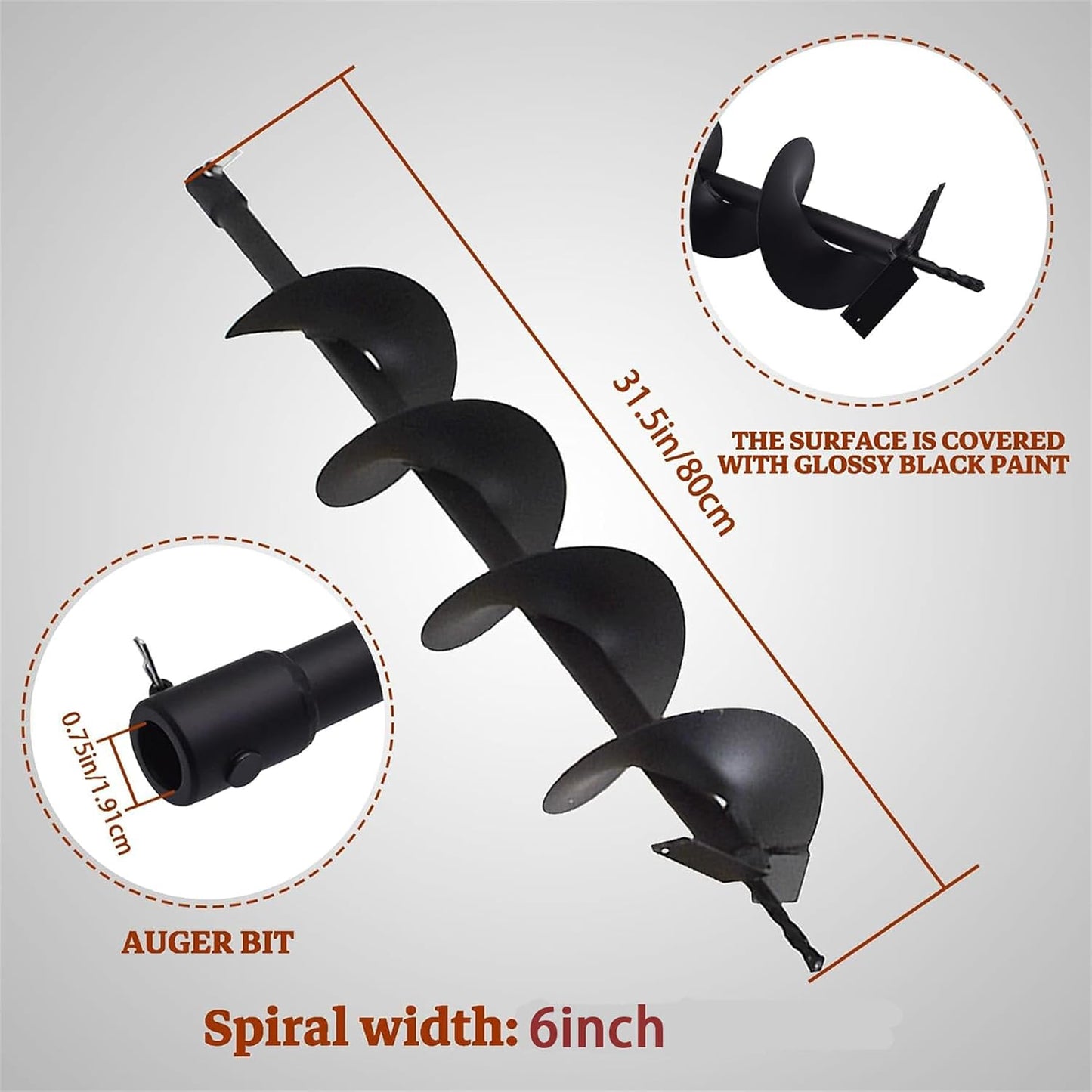 Broca taladro 6" para plantar jardinería eje 3/4"
