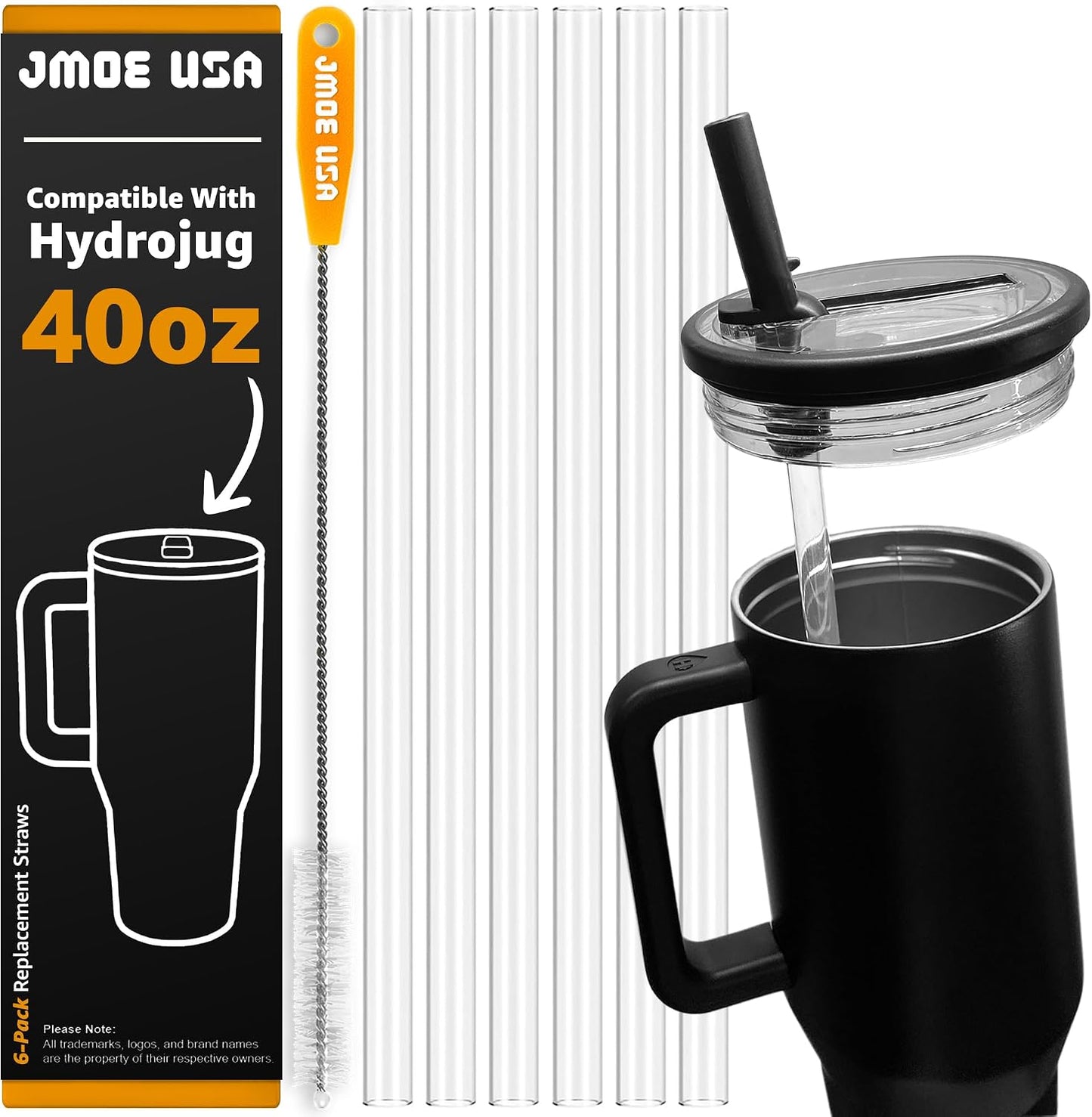Pajitas plástico 40oz set 6 con cepillo transparente