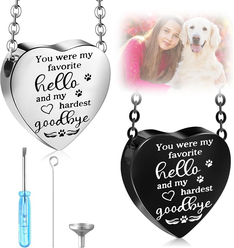 Collar urna cenizas mascotas acero inox pata y corazón