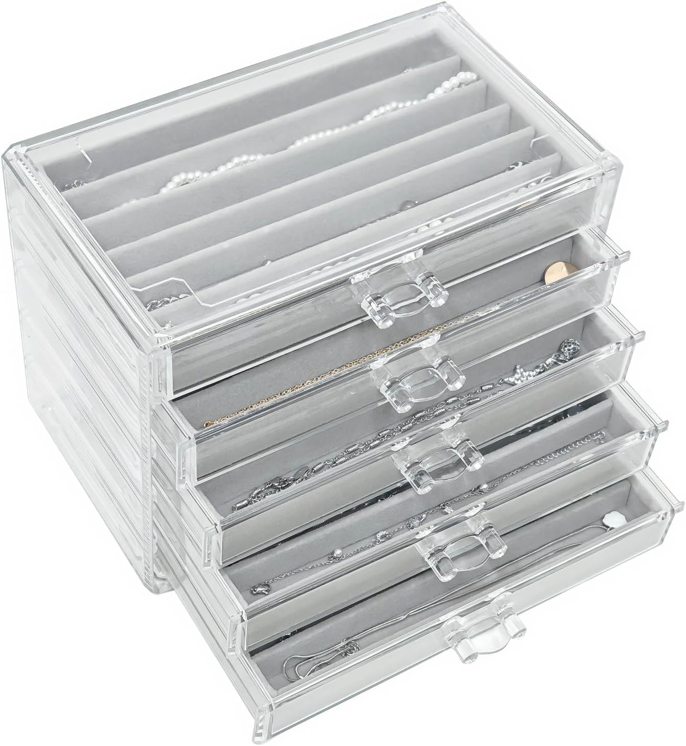 Caja organizadora collares 5 cajones terciopelo gris