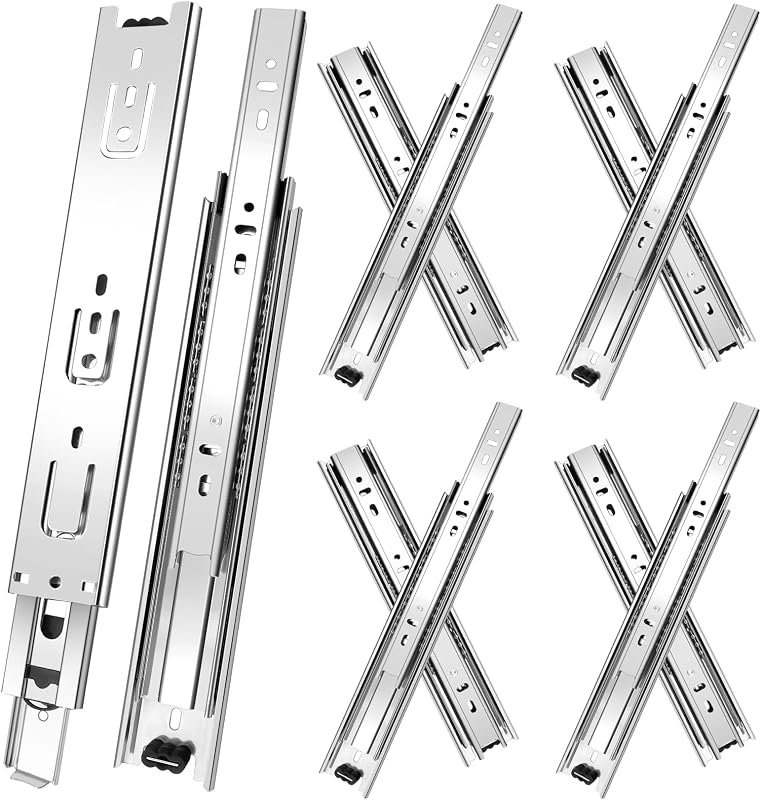 Rieles cajón 10pulg 8pzas extensión 3 secciones plateadas