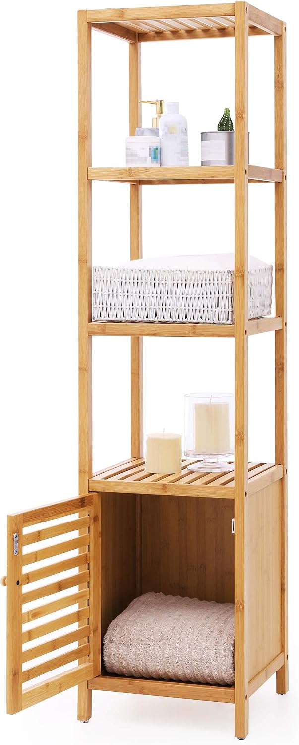 Gabinete baño bambú 4 niveles estantería multifuncional