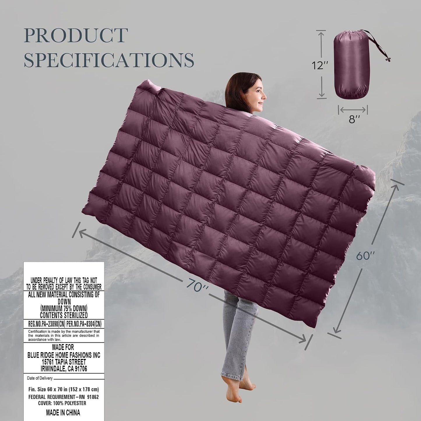 Manta plegable 60x70" para camping viajes con bolsa
