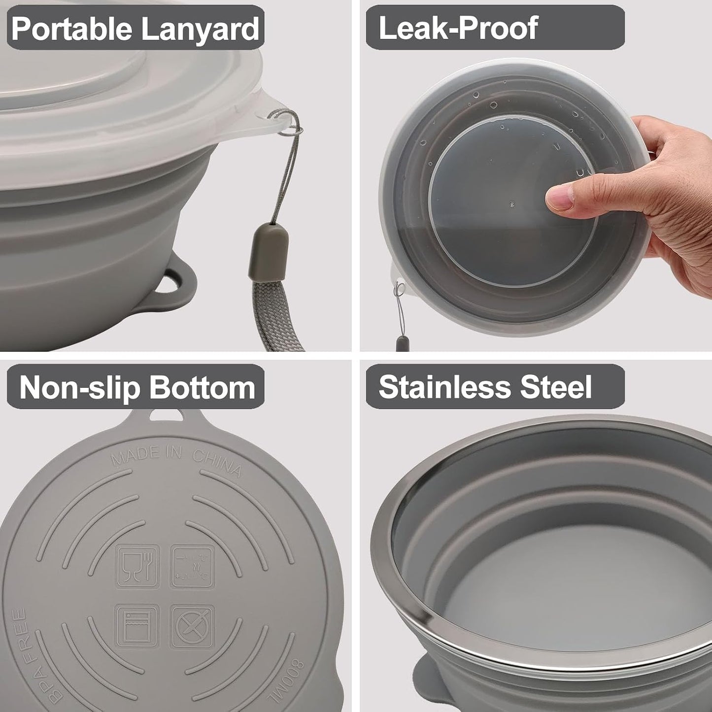 Kit cuenco plegable silicona y cuchara acero inox para camping