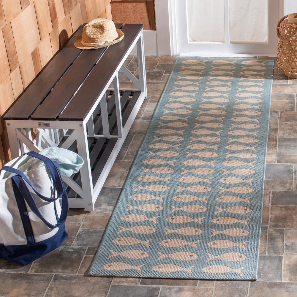 Alfombra lavable Courtyard 2'3x12" azul y beige