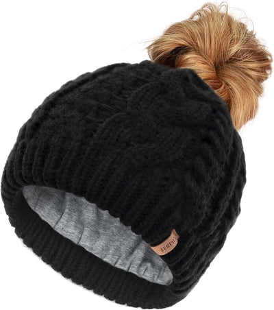 Gorro mujer con cola de caballo invierno forro cálido