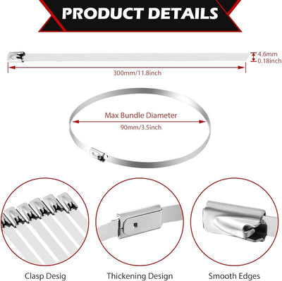 300 Bridas Acero Inox AutoBloqueo 11.8pulg