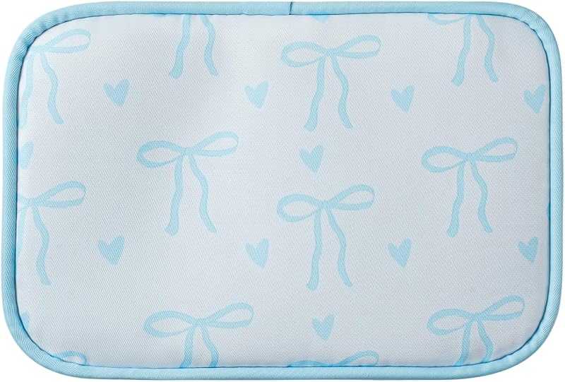 Bolsa maquillaje transparente con lazo cremallera viaje azul