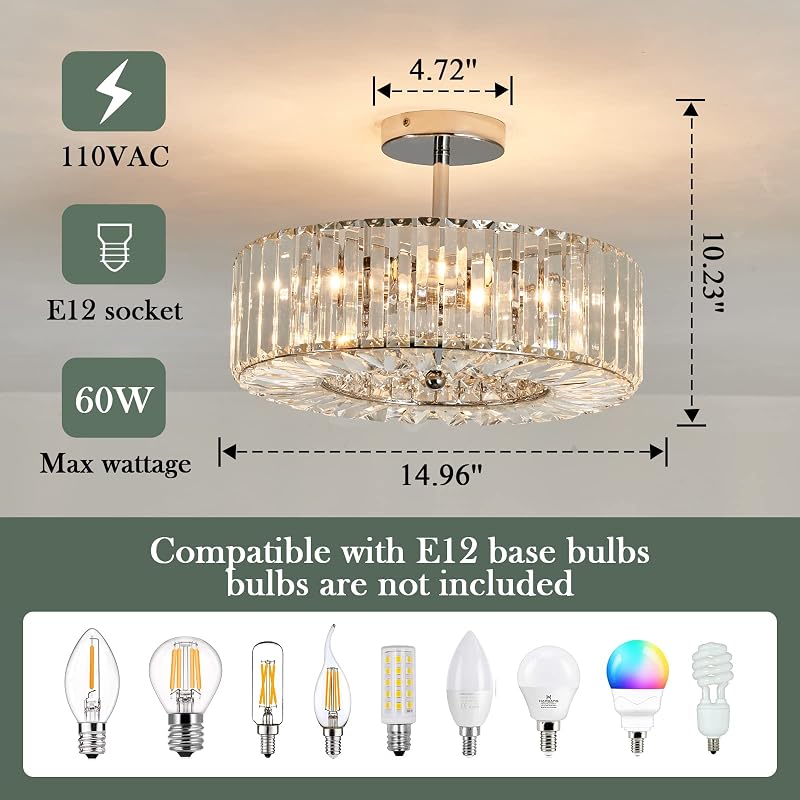Lámpara techo cristal cromado redonda sala