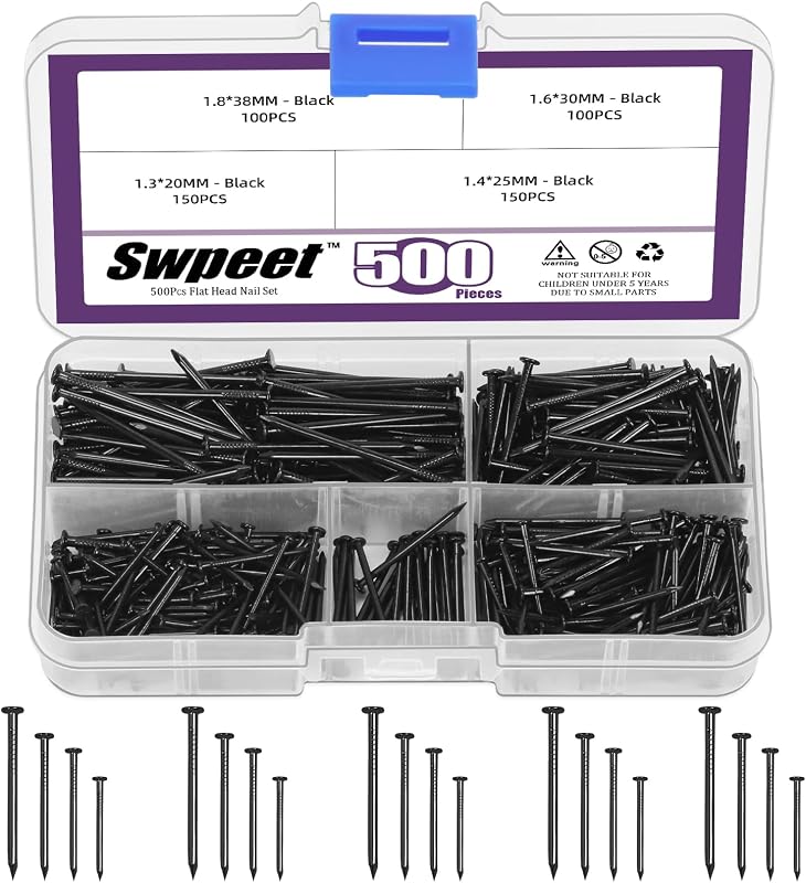 Kit 500 pzas uñas galvanizadas negras para colgar cuadros