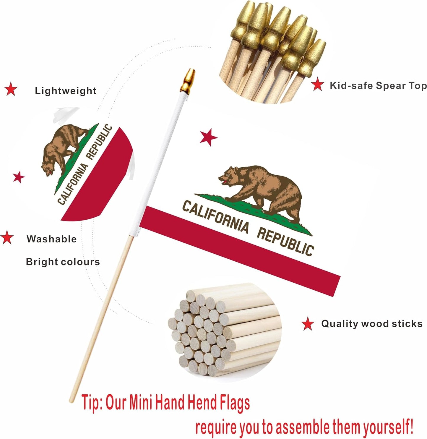 20 Banderas Mini California 5x8" Poliéster Durable