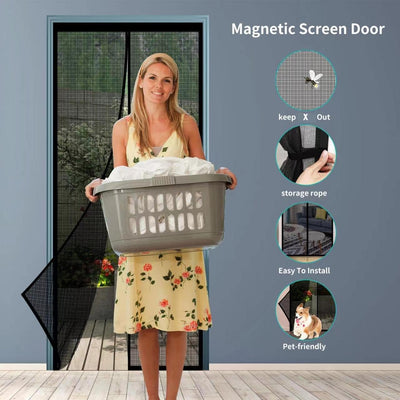 Puerta mosquitera magnética red fibra vidrio 32x80pulg negro