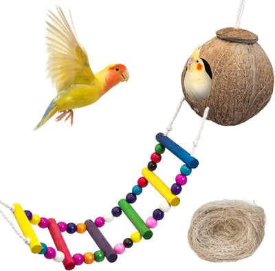 Cabaña colgante para pájaros con escalera fibra coco