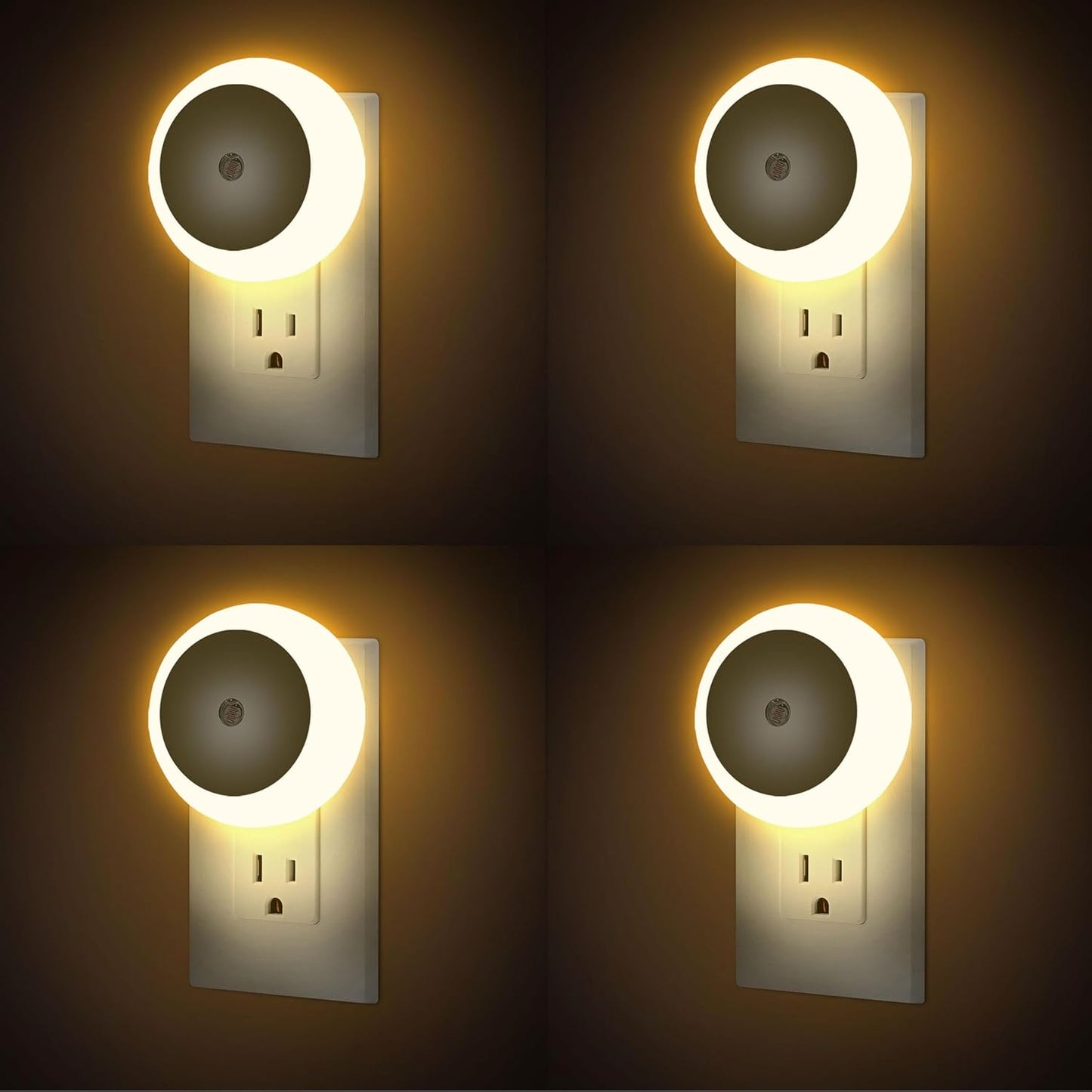Luz Nocturna LED Sensor Automático Pared Pack 4 Blanco Cálido