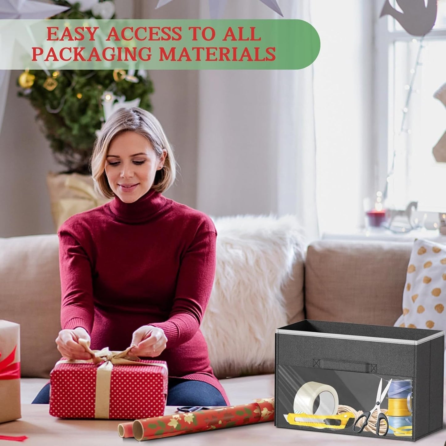 Organiz. papel regalo puerta 5 cajones 2 bolsillos cintas lazos